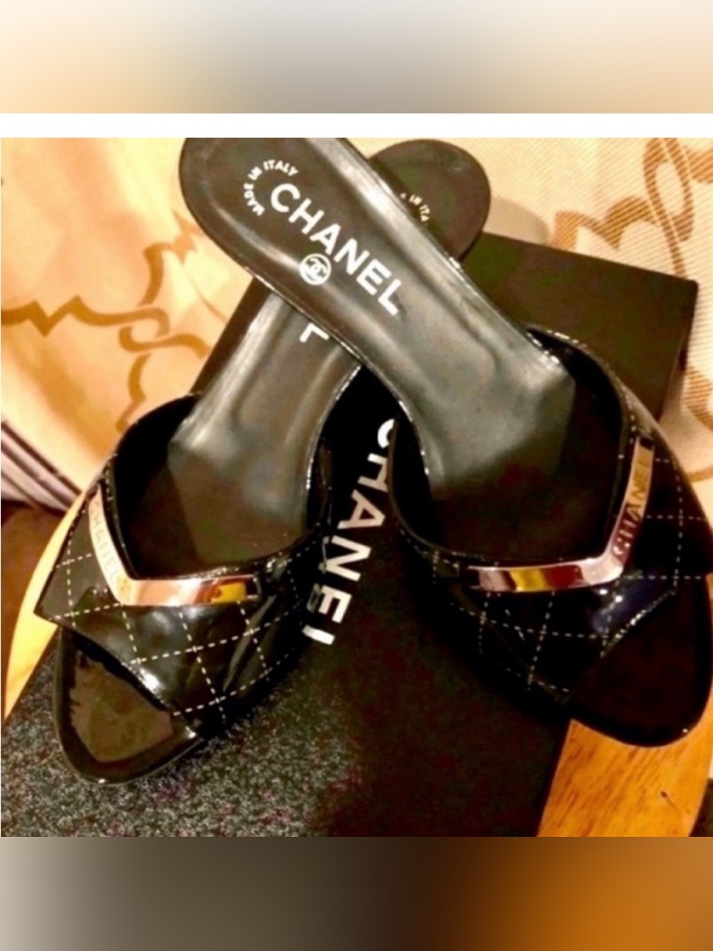 Authentic CHANEL Black Quilted Leather Slide Mules with Silver Accent size 39